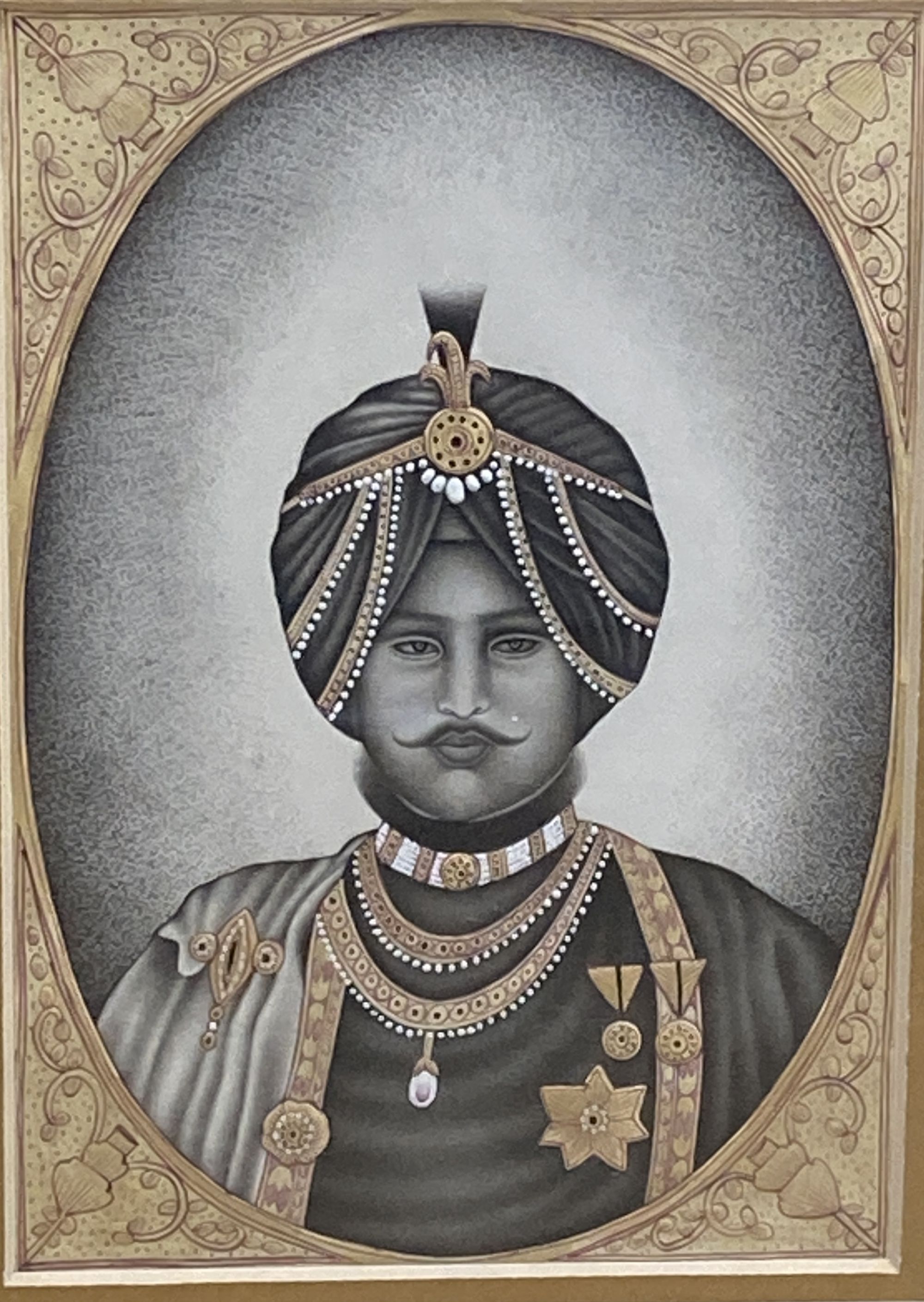 Indian School, watercolour, gouache and gilt on paper, Portrait of a nobleman, 15 x 10.5cm